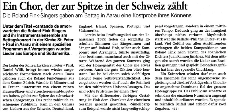 Pressestimme: Ein Chor, der zur Spitze in der Schweiz zählt – Aarau