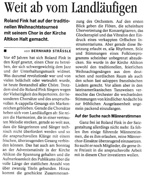 Pressestimme: Mit Weihnachtsliedern auf Reisen – Trüllikon