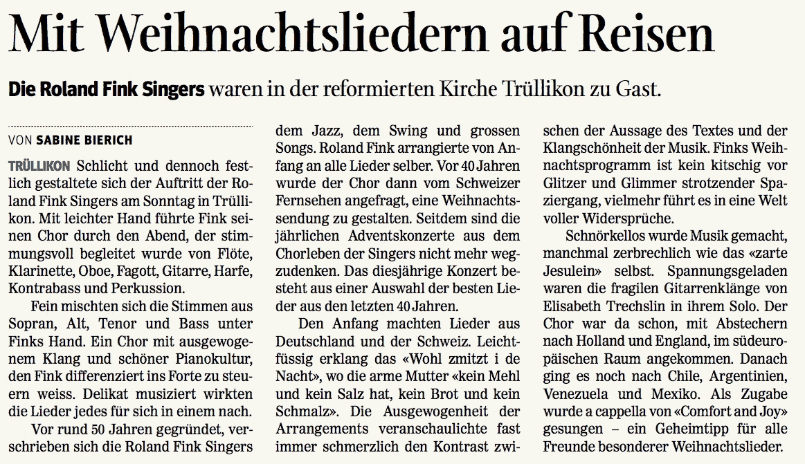 Pressestimme: Weihnachtliche Klänge – Andelfingen